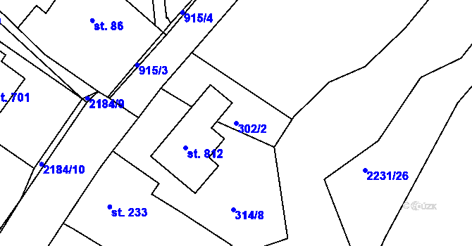 Parcela st. 302/2 v KÚ Pozlovice, Katastrální mapa