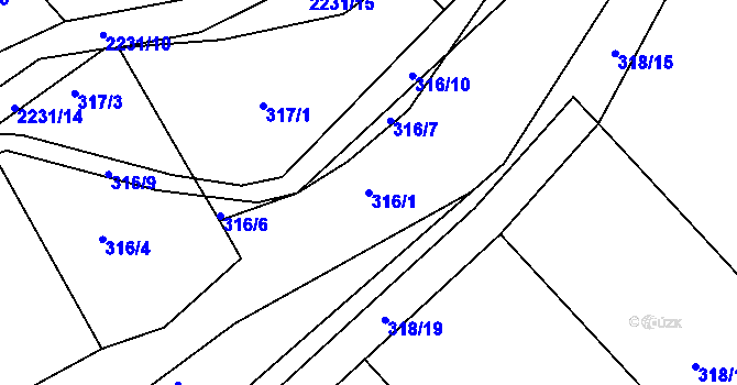 Parcela st. 316/1 v KÚ Pozlovice, Katastrální mapa