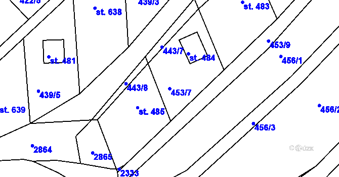 Parcela st. 453/7 v KÚ Pozlovice, Katastrální mapa