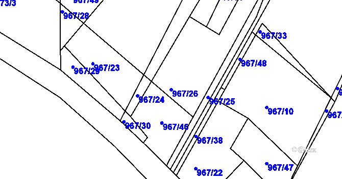 Parcela st. 967/26 v KÚ Pozlovice, Katastrální mapa