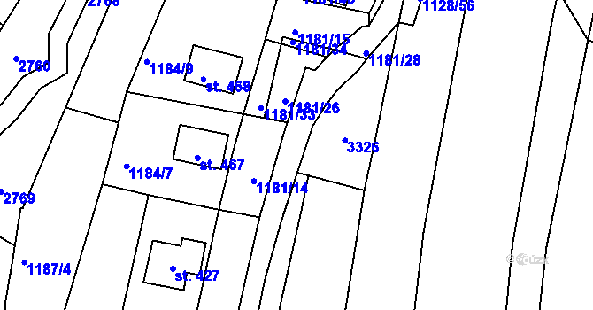 Parcela st. 1181/6 v KÚ Pozlovice, Katastrální mapa