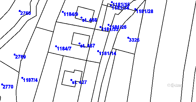 Parcela st. 1181/14 v KÚ Pozlovice, Katastrální mapa