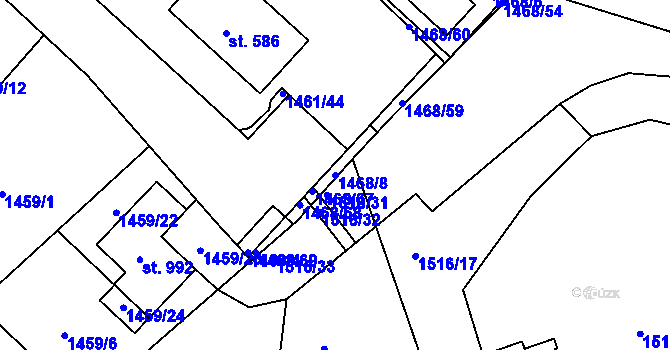 Parcela st. 1468/8 v KÚ Pozlovice, Katastrální mapa