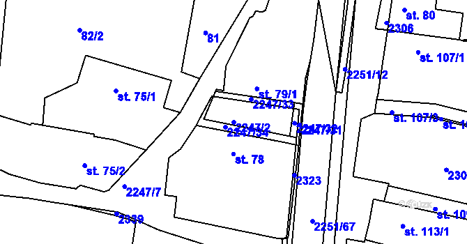 Parcela st. 2247/2 v KÚ Pozlovice, Katastrální mapa