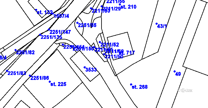Parcela st. 2211/50 v KÚ Pozlovice, Katastrální mapa