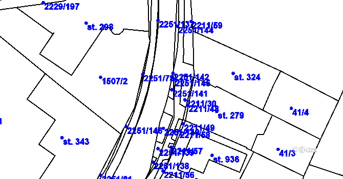 Parcela st. 2251/141 v KÚ Pozlovice, Katastrální mapa
