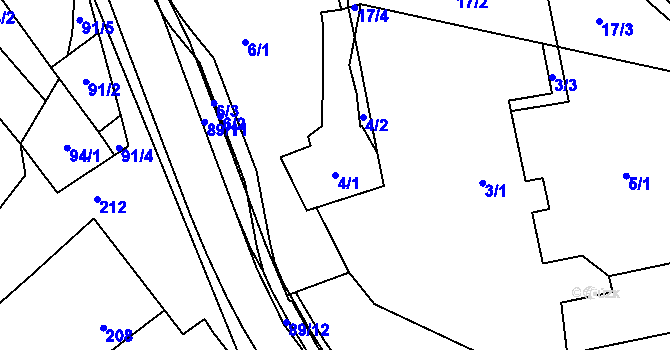 Parcela st. 4/1 v KÚ Pozořice, Katastrální mapa