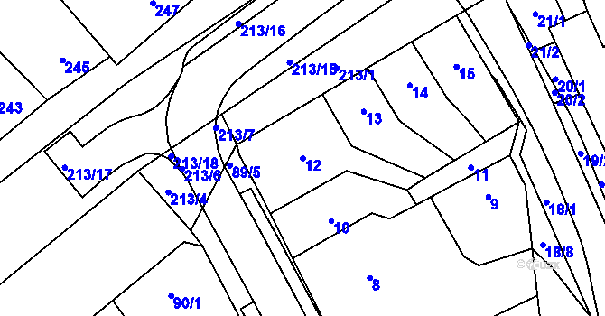 Parcela st. 12 v KÚ Pozořice, Katastrální mapa