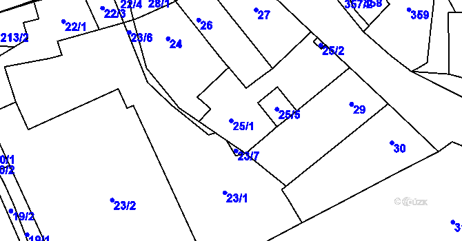 Parcela st. 25/1 v KÚ Pozořice, Katastrální mapa