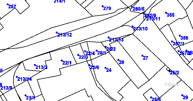 Parcela st. 28/1 v KÚ Pozořice, Katastrální mapa