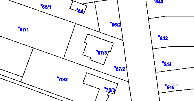 Parcela st. 67/3 v KÚ Pozořice, Katastrální mapa