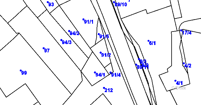 Parcela st. 91/2 v KÚ Pozořice, Katastrální mapa