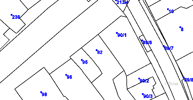 Parcela st. 92 v KÚ Pozořice, Katastrální mapa