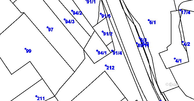 Parcela st. 94/1 v KÚ Pozořice, Katastrální mapa