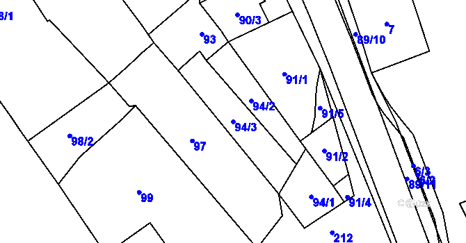Parcela st. 94/3 v KÚ Pozořice, Katastrální mapa