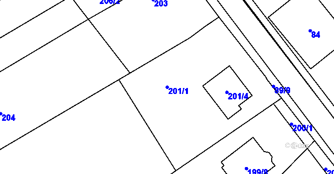 Parcela st. 201/1 v KÚ Pozořice, Katastrální mapa