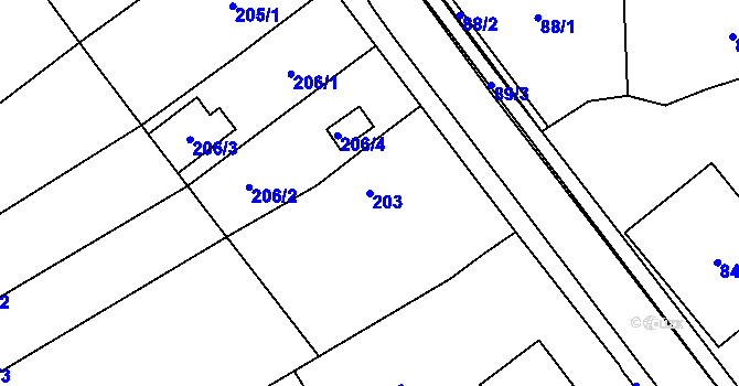 Parcela st. 203 v KÚ Pozořice, Katastrální mapa