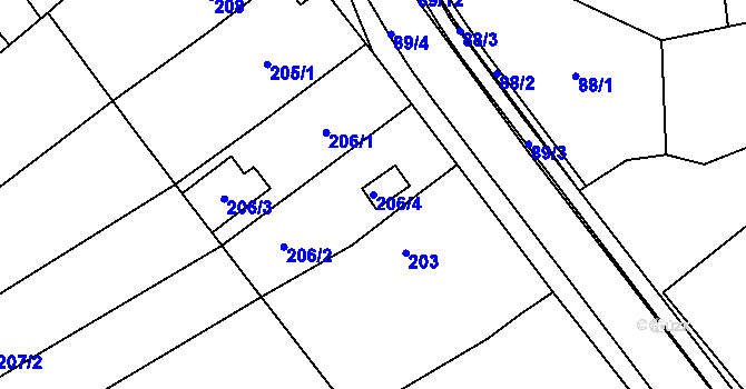 Parcela st. 206/4 v KÚ Pozořice, Katastrální mapa