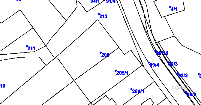 Parcela st. 208 v KÚ Pozořice, Katastrální mapa