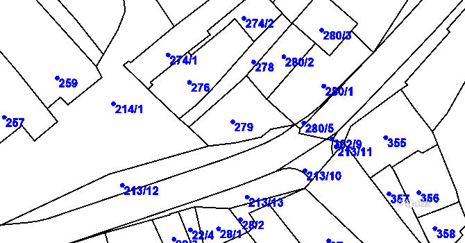 Parcela st. 279 v KÚ Pozořice, Katastrální mapa