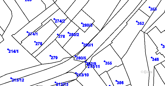 Parcela st. 280/1 v KÚ Pozořice, Katastrální mapa