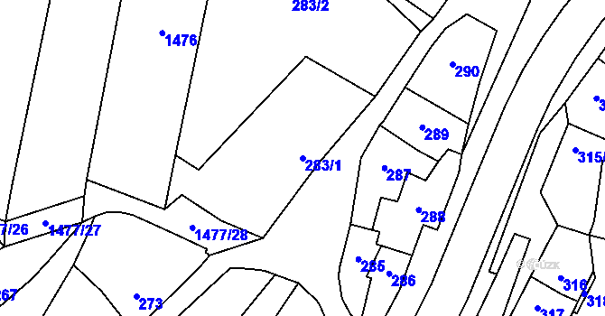 Parcela st. 283/1 v KÚ Pozořice, Katastrální mapa