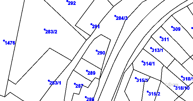 Parcela st. 290 v KÚ Pozořice, Katastrální mapa