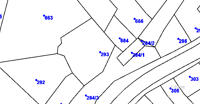 Parcela st. 293 v KÚ Pozořice, Katastrální mapa