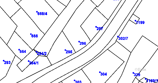 Parcela st. 296 v KÚ Pozořice, Katastrální mapa