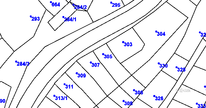 Parcela st. 305 v KÚ Pozořice, Katastrální mapa