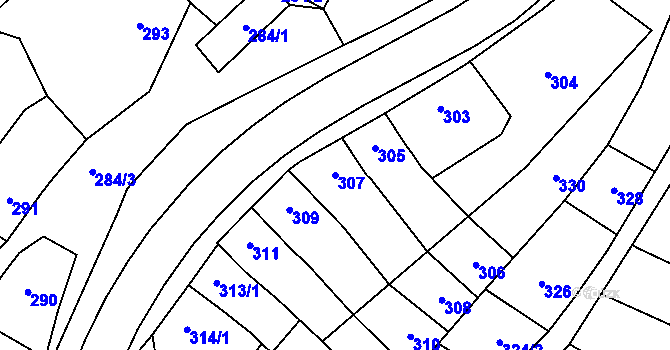 Parcela st. 307 v KÚ Pozořice, Katastrální mapa