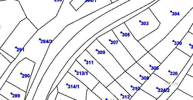 Parcela st. 309 v KÚ Pozořice, Katastrální mapa