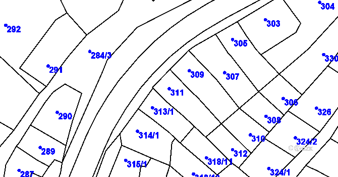 Parcela st. 311 v KÚ Pozořice, Katastrální mapa