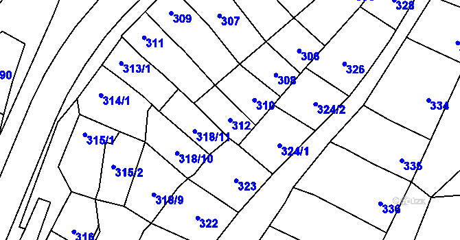 Parcela st. 312 v KÚ Pozořice, Katastrální mapa