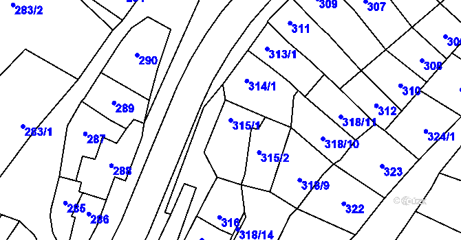 Parcela st. 315/1 v KÚ Pozořice, Katastrální mapa