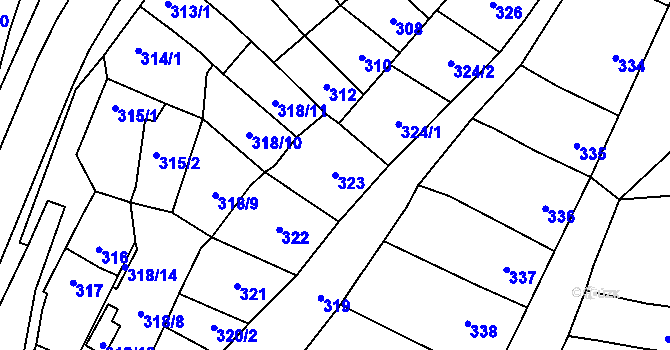 Parcela st. 323 v KÚ Pozořice, Katastrální mapa