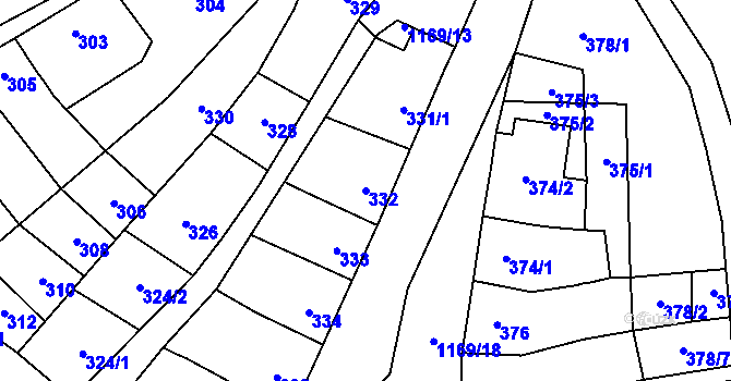 Parcela st. 332 v KÚ Pozořice, Katastrální mapa