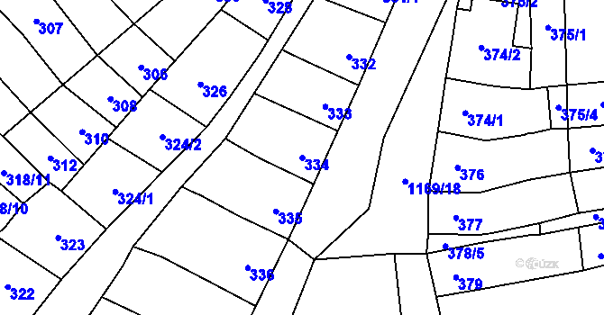 Parcela st. 334 v KÚ Pozořice, Katastrální mapa