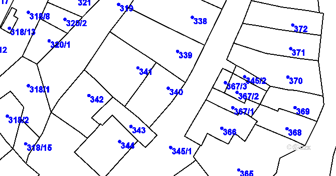 Parcela st. 340 v KÚ Pozořice, Katastrální mapa