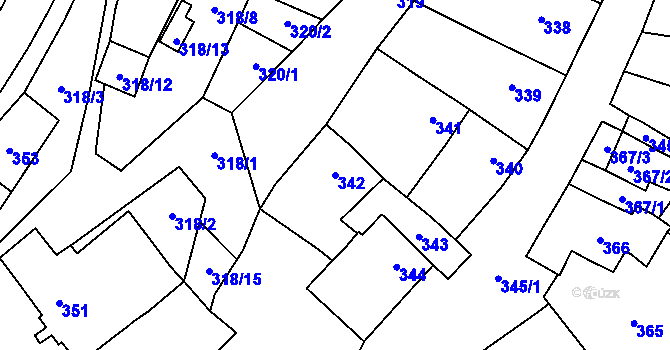 Parcela st. 342 v KÚ Pozořice, Katastrální mapa