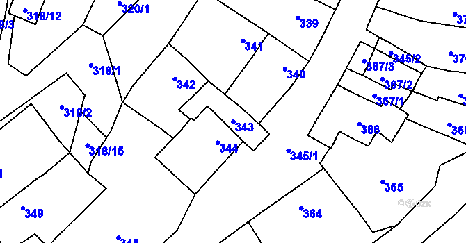 Parcela st. 343 v KÚ Pozořice, Katastrální mapa