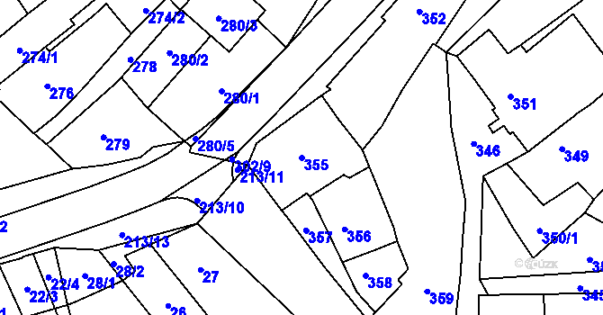 Parcela st. 355 v KÚ Pozořice, Katastrální mapa