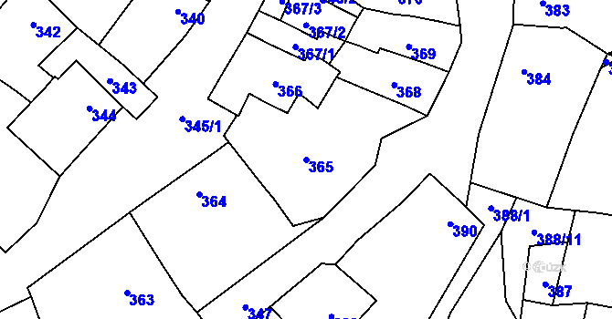Parcela st. 365 v KÚ Pozořice, Katastrální mapa