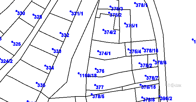 Parcela st. 374/1 v KÚ Pozořice, Katastrální mapa