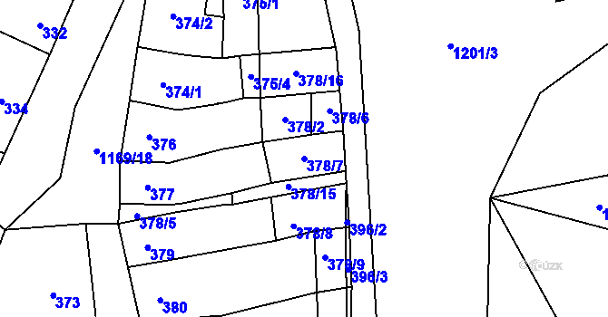 Parcela st. 378/7 v KÚ Pozořice, Katastrální mapa