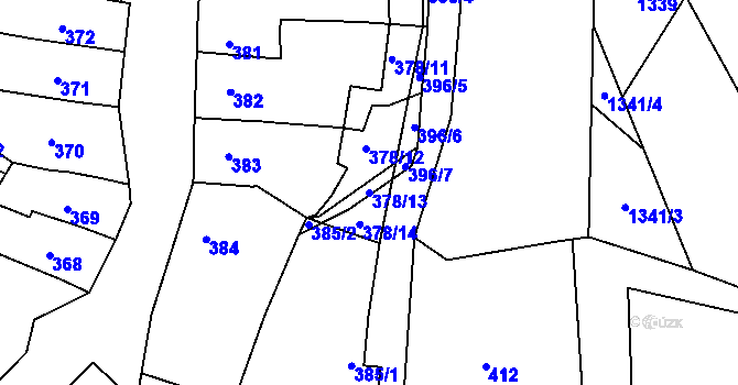 Parcela st. 378/13 v KÚ Pozořice, Katastrální mapa