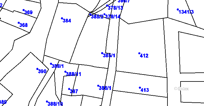 Parcela st. 385/1 v KÚ Pozořice, Katastrální mapa