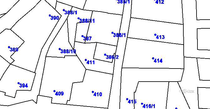 Parcela st. 386/2 v KÚ Pozořice, Katastrální mapa