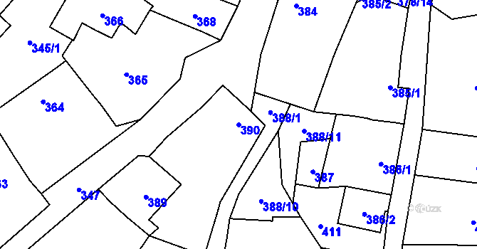 Parcela st. 390 v KÚ Pozořice, Katastrální mapa