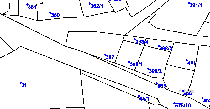 Parcela st. 397 v KÚ Pozořice, Katastrální mapa